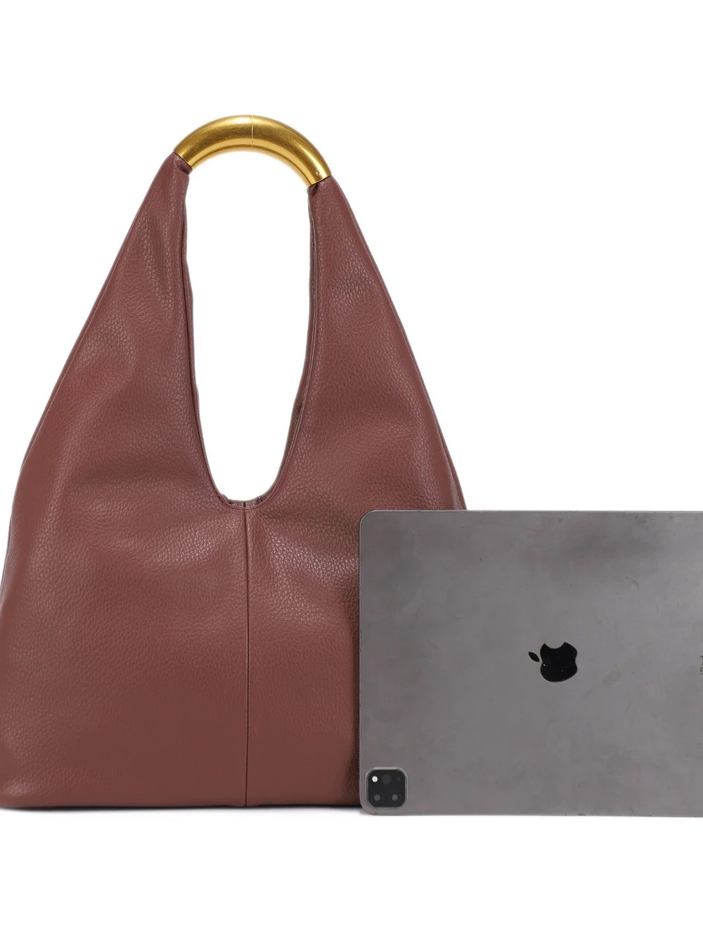 Vegan Leather Hobo Bag with Gold Handle, Coffee, Dark Brown or Black